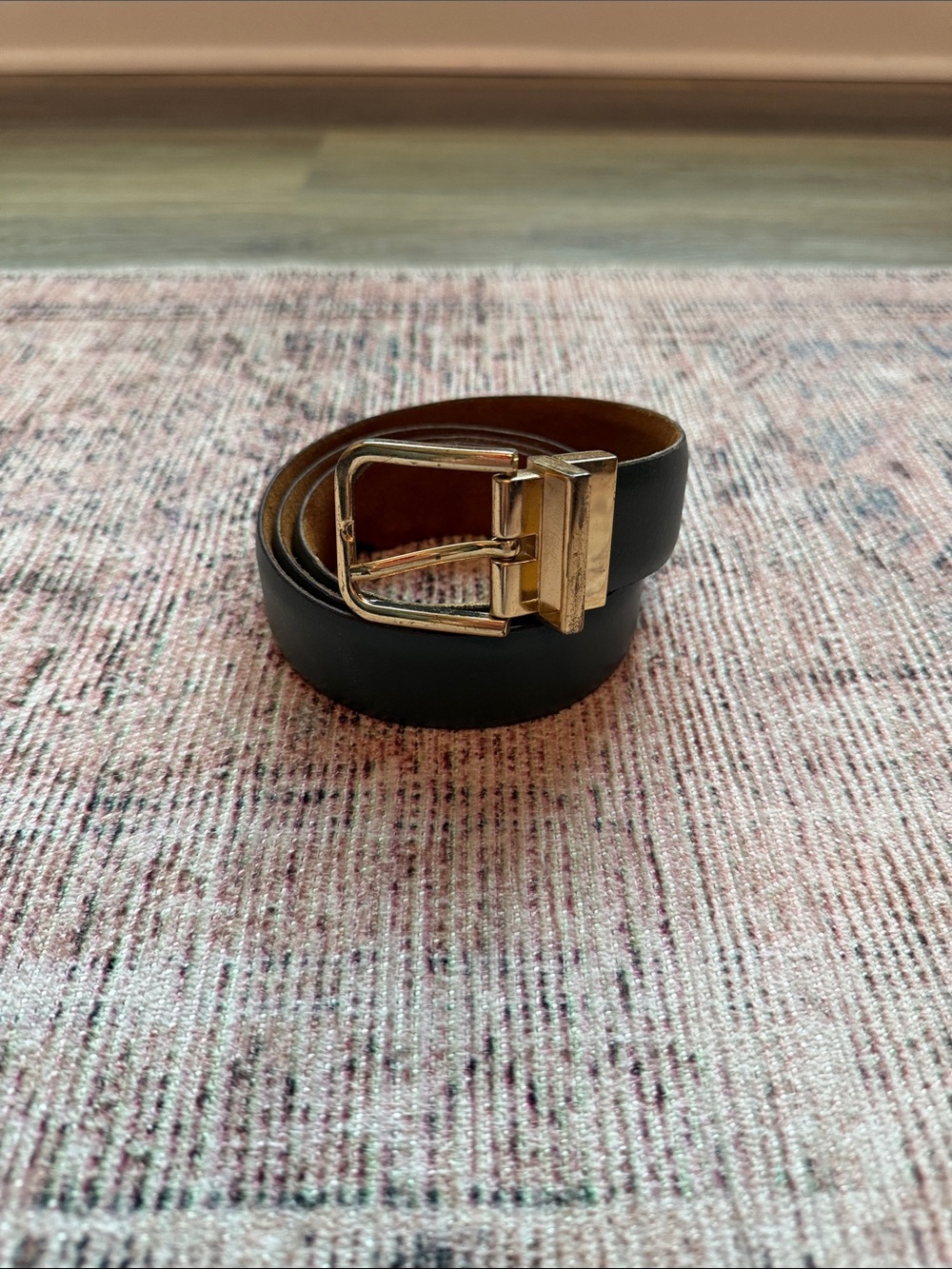 American Apparel Black Leather Belt with Gold Buckle